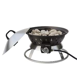 Portable 20 in. x 15.75 in. Round Steel Propane Gas Fire Pit with Twist-Lock and Carry Lid in Matterhorn Gray