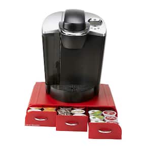 Single Serve Coffee Pod Organizer with 3 Drawers, 36 Pod Capacity, Countertop, 12.25 in. L x 13.5 in. W x 2.5 in. H, Red