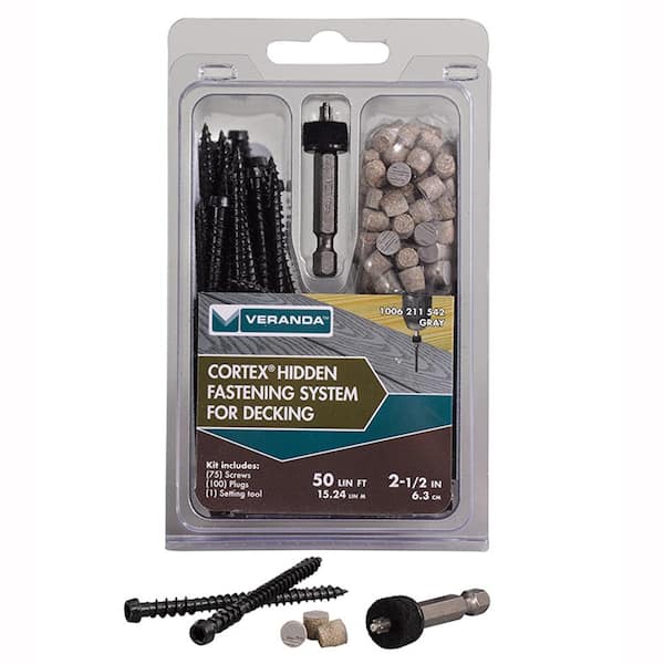 FastenMaster Cortex Hidden Fastening System for Veranda Decking – 2-1/2 inch Cortex screws and plugs – Gray (50 LF)