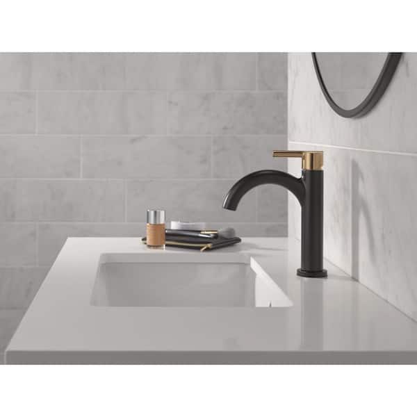 Nicoli J-Spout Single Hole Single-Handle Bathroom Faucet in Matte Black/Champagne Bronze