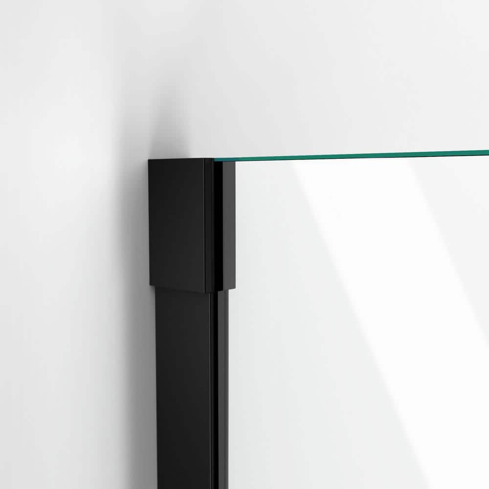 Unidoor-X 52" Matte Black Frameless Hinged Shower Enclosure with Clear Glass
