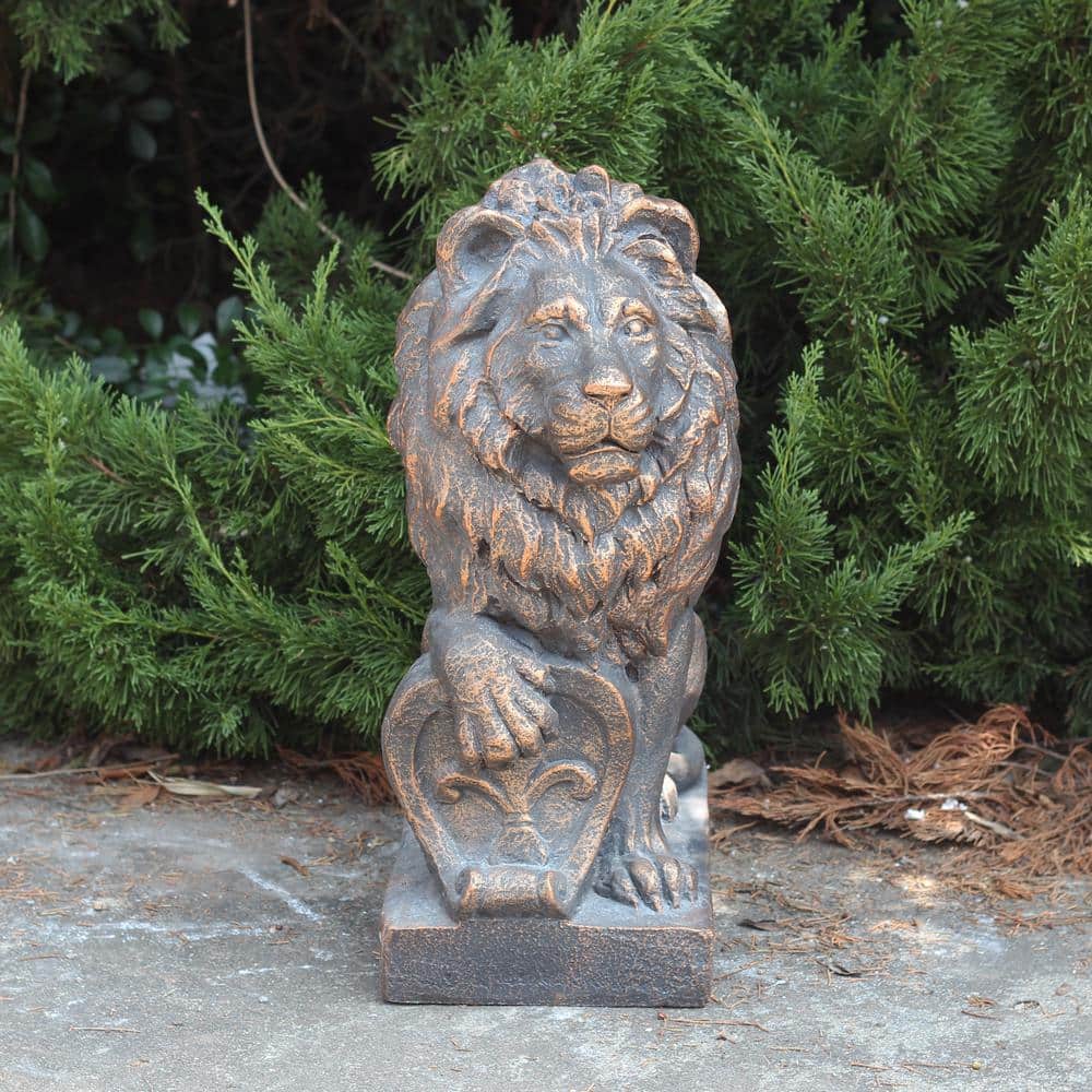 21" Tall Bronze Magnesium Guardian Lion Garden Statues, Set of 2