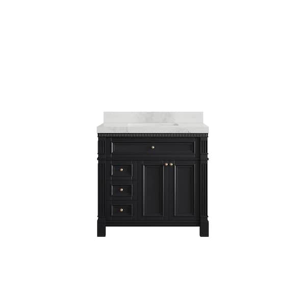 Willow Collections Paris 36 in. W x 22 in. D x 36 in. H Single Sink Bath Vanity Center in Black with 2 in. Calacatta Nuvo qt. Top