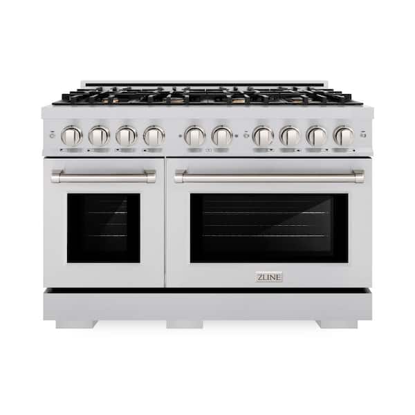 Select 48 in. 8-Burner Dual Fuel Range with Double Oven and Brass Burners in Stainless Steel