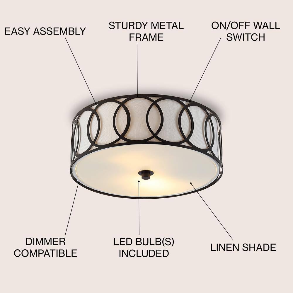 Eloise 12.25" Linen Drum Flush Mount in Oil Rubbed Bronze