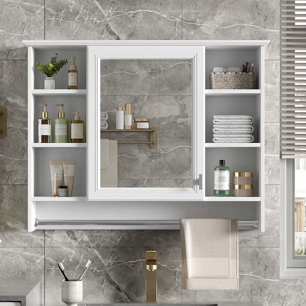 36 in. W x 28.7 in. H Rectangular MDF Medicine Cabinet with Mirror,Adjustable Shelf and Towels Bar,White