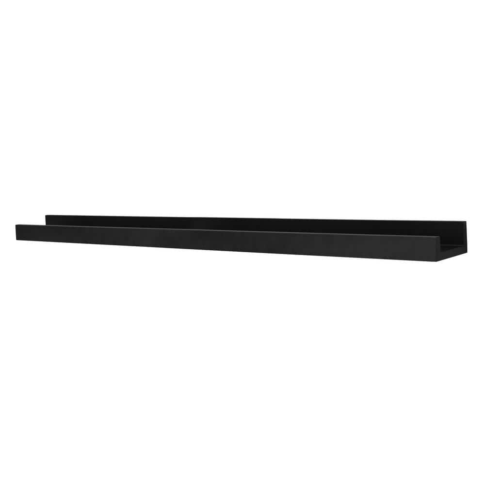 Black Engineered Wood Floating Wall Shelves Set of 2