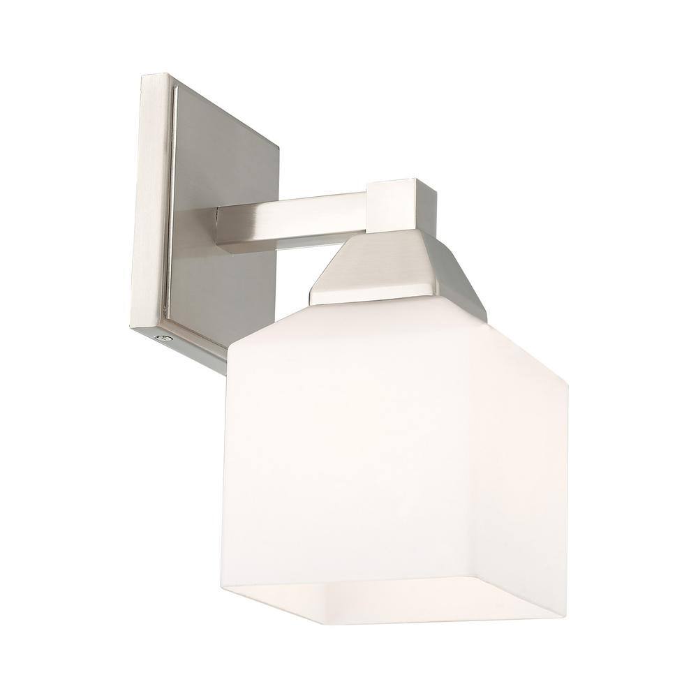 Aragon Satin Opal White Glass 1-Light Sconce in Brushed Nickel