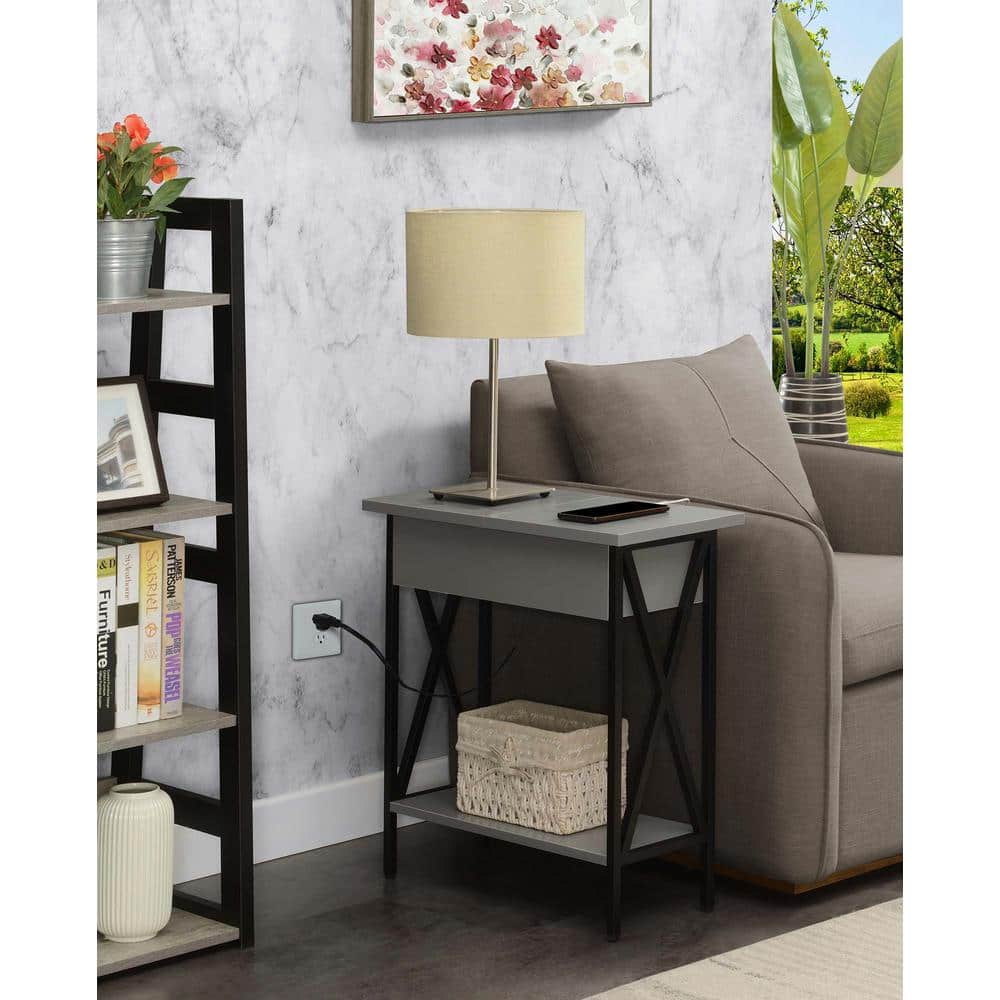 Tucson Gray/Black Rectangular Flip-Top End Table with Charging Station