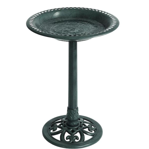 Outdoor Garden Bird Bath: Green Weather-Resistant Polyresin, 27 in.