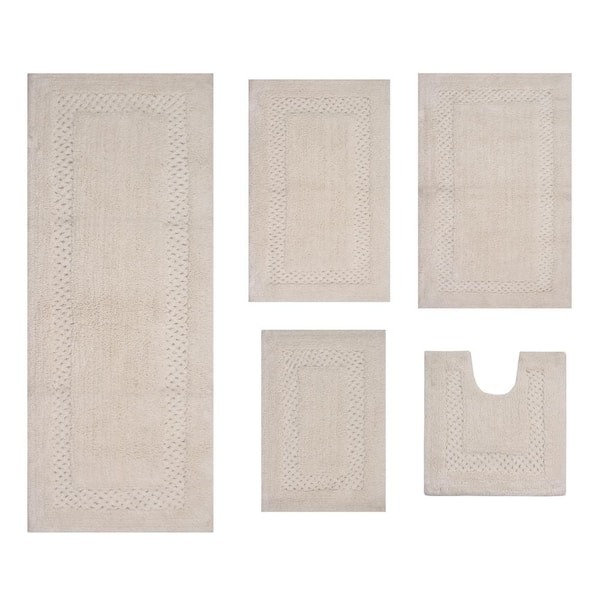 HOME WEAVERS INC Classy Bathmat Off-White Cotton 3-Piece Bath Rug