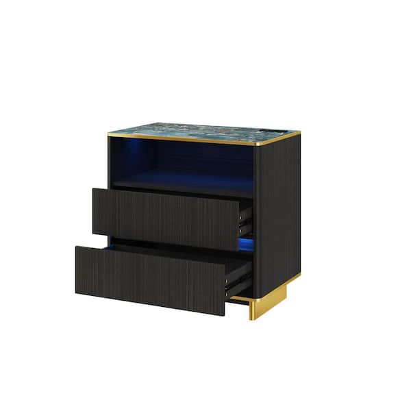 FUFU&GAGA Dark Gray Wood Grain 2-Drawer 31.5 in. W Rectangle Side