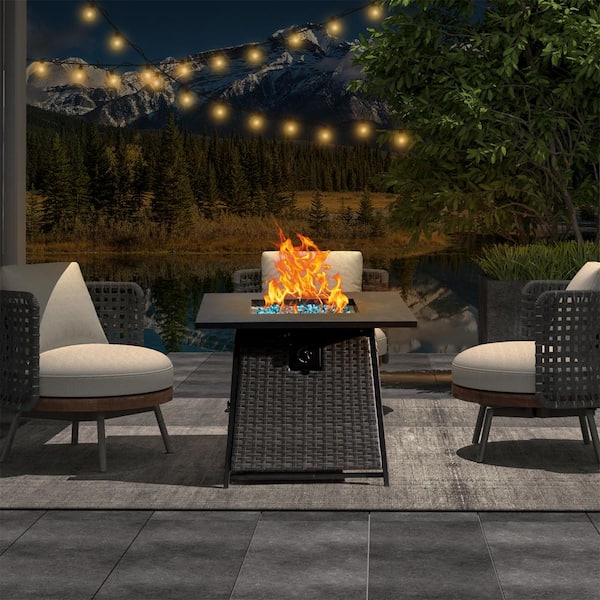 Cesicia 28 in. Dark Gray Square Wicker Propane Gas Fire Pit Table 50,000 BTU with ETL-Certified