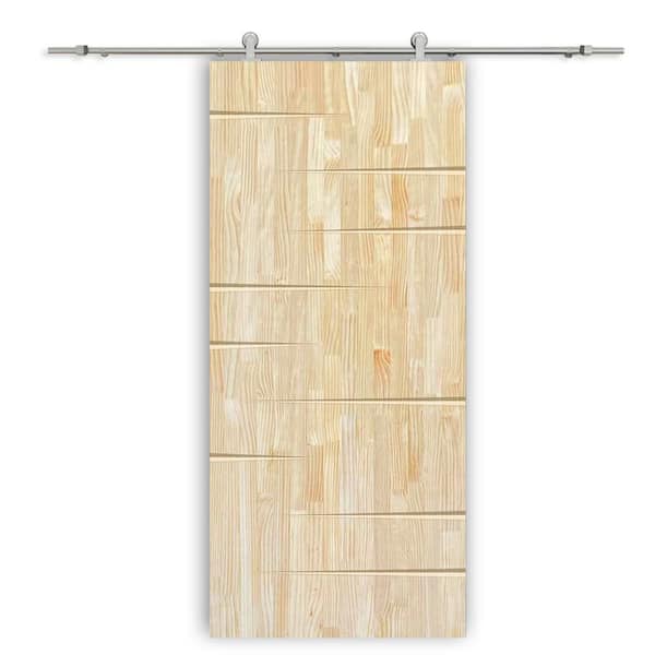 CALHOME 32 in. x 80 in. Natural Pine Wood Unfinished Interior Sliding Barn Door with Hardware Kit