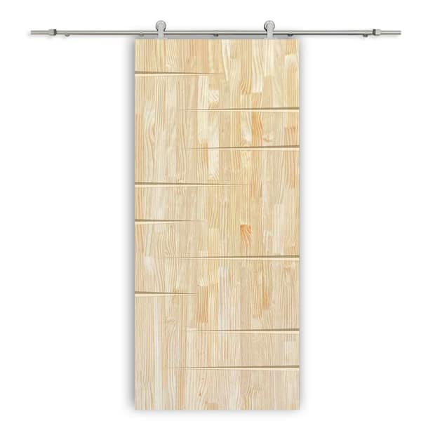 CALHOME 34 in. x 96 in. Natural Solid Wood Unfinished Interior Sliding Barn Door with Hardware Kit