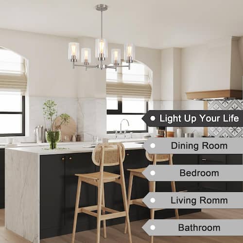 5-Light Nickel Contemporary Chandelier with Clear Glass Chandeliers
