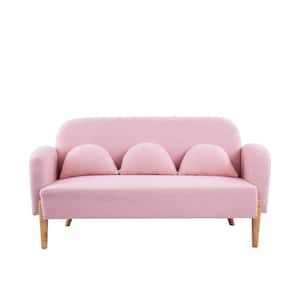 59.1 in Wide Round Arm Teddy Fabric Modern Rectangle Sofa in Pink