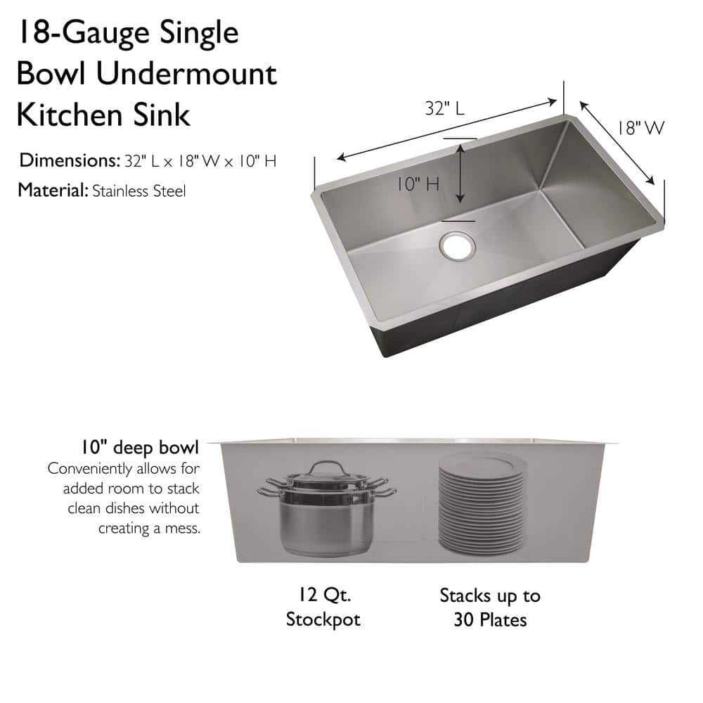 32-Inch Stainless Steel Single Bowl Undermount Kitchen Sink