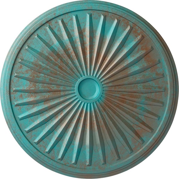 Ekena Millwork 1-3/8 in. x 33-1/8 in. x 33-1/8 in. Polyurethane Leandros Ceiling Medallion, Copper Green Patina