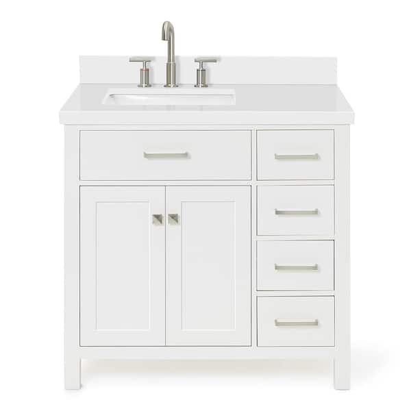 Bristol 36 in. W x 22 in. D x 36 in. H Freestanding Bath Vanity in White with Pure White Quartz Top