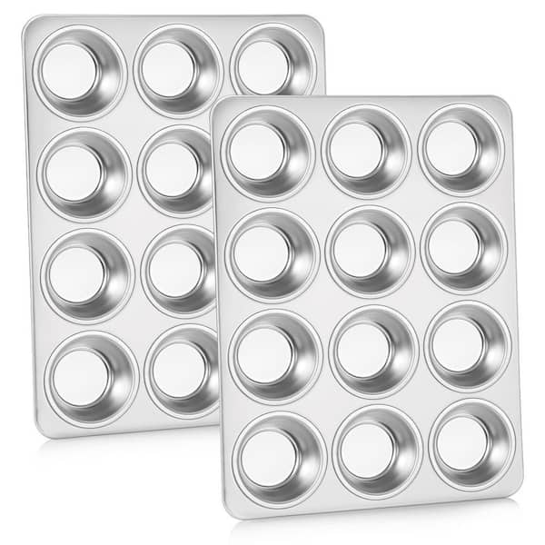 2-Piece Stainless Steel Cupcake and Muffin Pan Sets, Muffin Tin Tray for Mini Cake Tart Quiche, Oven and Dishwasher Safe