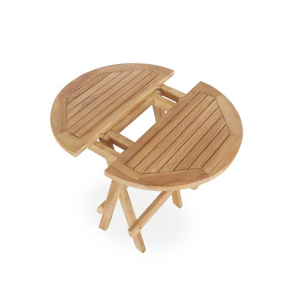 Teak Wood 20 in. Round Folding Outdoor Side Table, Patio Slatted