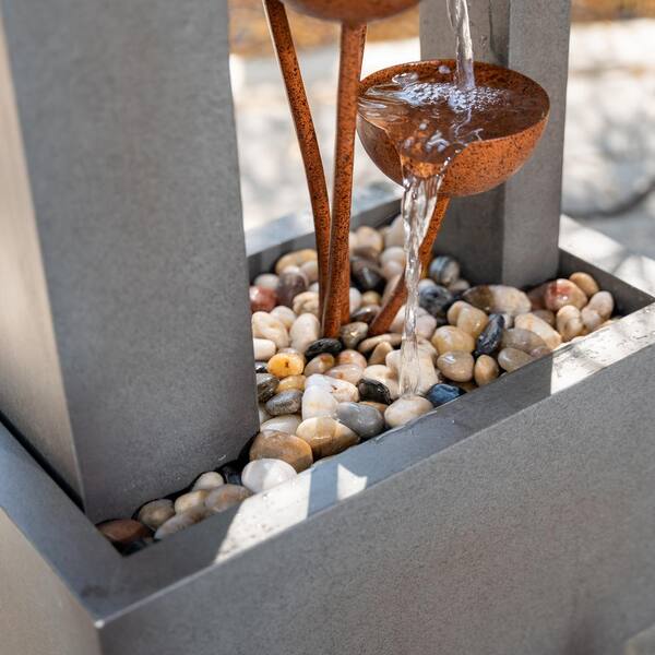 XBRAND Metal Sculptural Multi-Tiered Flower Water Fountain