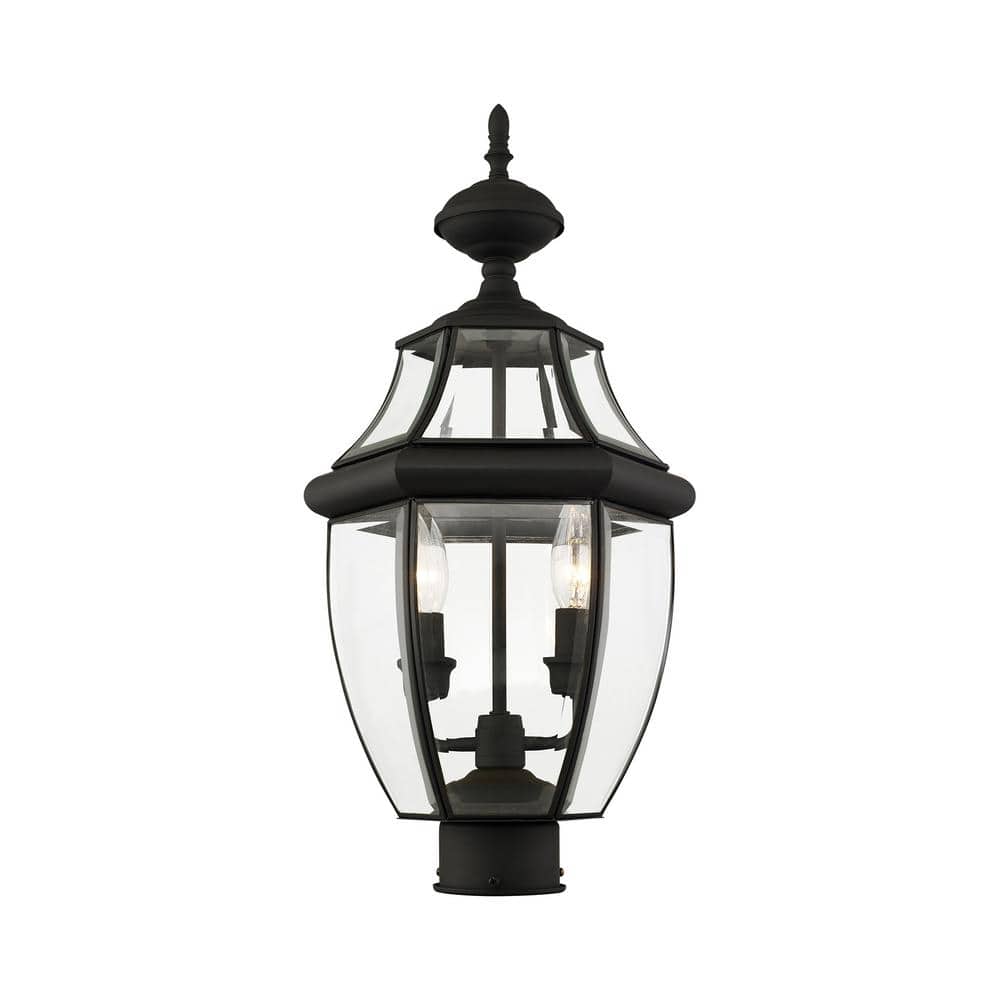 Monterey Elegance 2-Light Black Brass Outdoor Post Lantern with Clear Beveled Glass