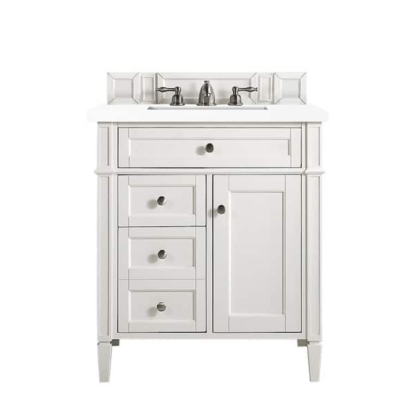 James Martin Vanities Brittany 30.0 in. W x 23.5 in. D x 34 in. H Single Bathroom Vanity in Bright White with White Zeus Quartz Top
