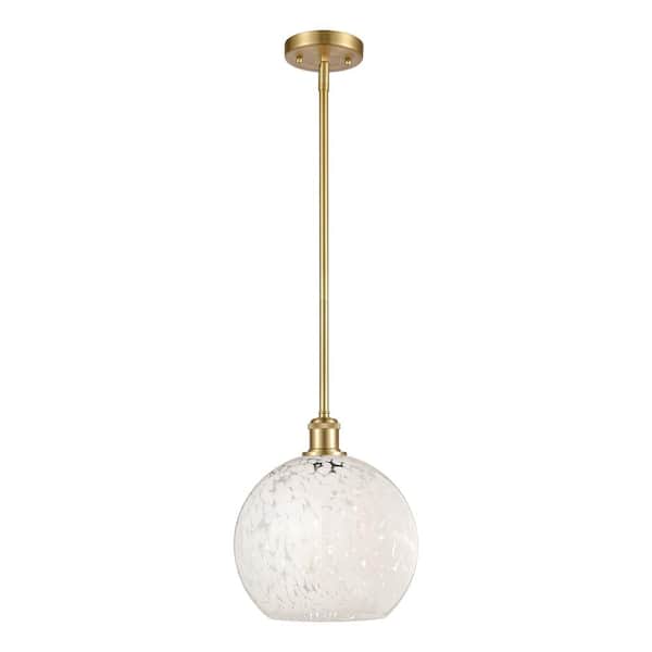 White Mouchette 100-Watt 1-Light Satin Gold Standard Mini Pendant Light with Painted Glass Shade, No Bulbs Included