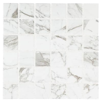 EpicClean Milton Arabescato Marble 12 in. x 12 in. Glazed Ceramic Mosaic Tile (1 sq. ft. / piece)