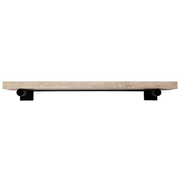 inPlace 36 in. W x 8 in. D x 1.5 in. H Distressed White Wall Mounted Rustic Shelf With Black Brackets
