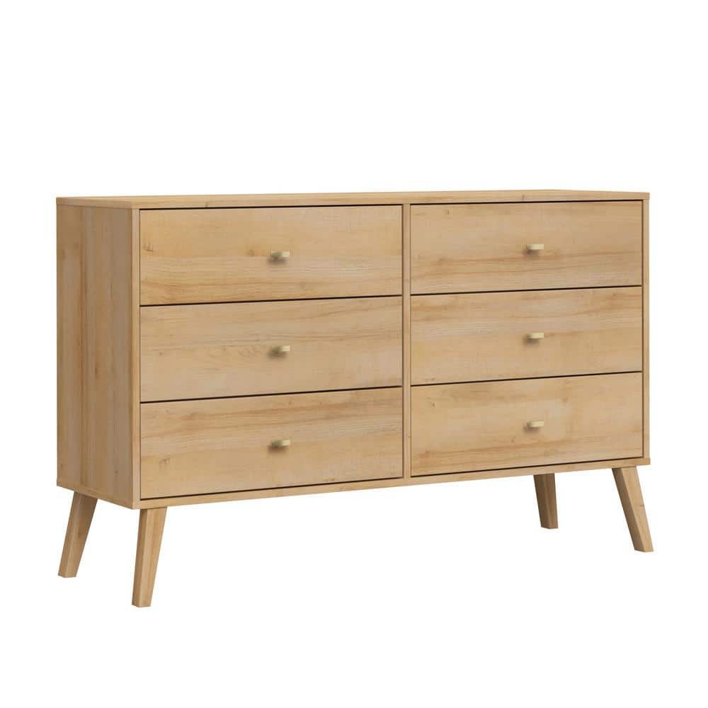 Prepac Milo 6 Drawer Bedroom Dresser Natural Oak