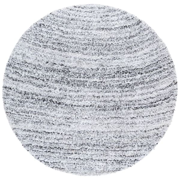 Glory Shag 6 ft. x 6 ft. Ivory/Gray Abstract Wavy Round Area Rug