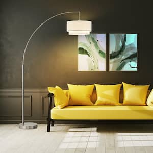 Elena II 81 in. H Brushed steel LED Arched Floor Lamp, Double Shade with Dimmer