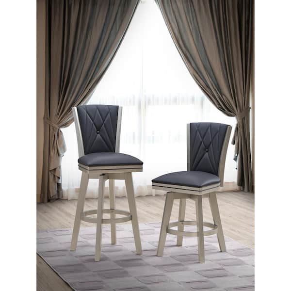 NEW CLASSIC HOME FURNISHINGS New Classic Furniture Berkely 30 in. Black/Platinum Wood Bar Stool with Faux Leather Seat (Set of 2)