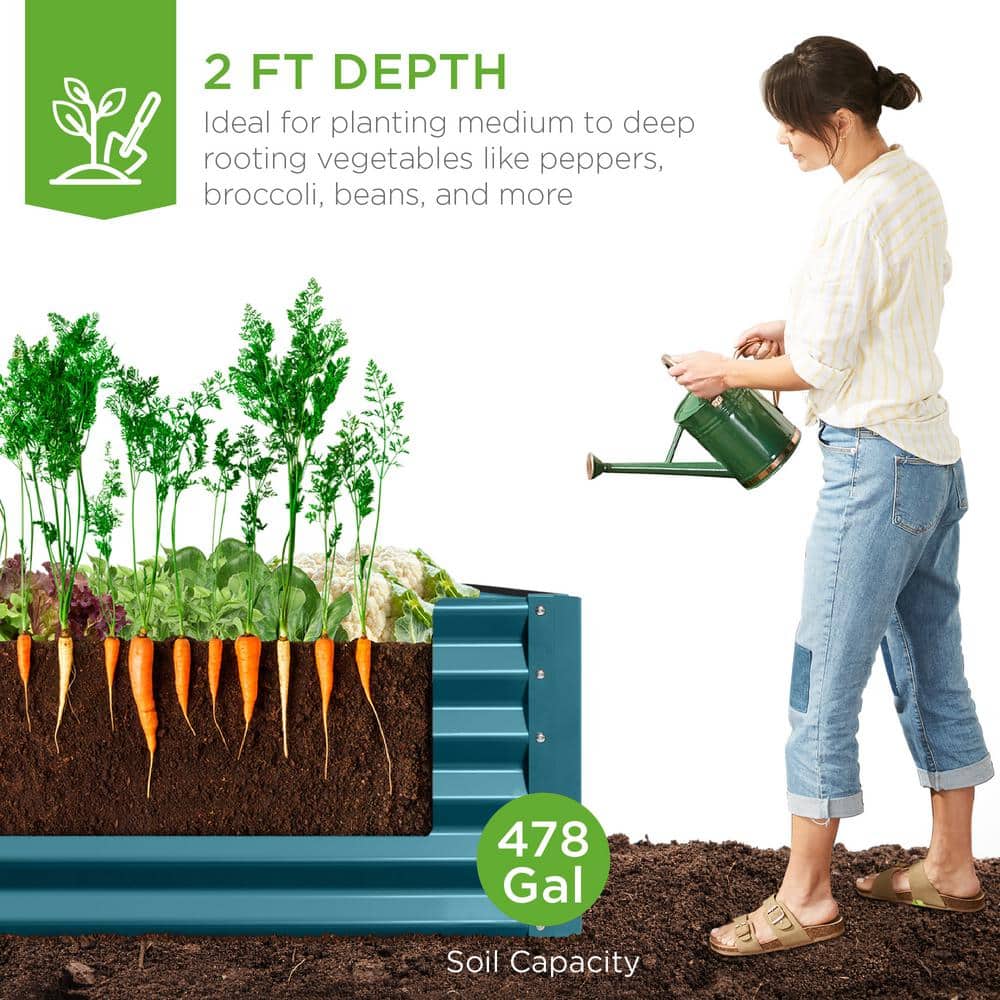 Peacock Blue 8x4x2ft Outdoor Metal Raised Garden Bed Planter