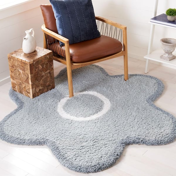 Novelty 6 ft. x 6 ft. Light Gray/Ivory Floral Specialty Area Rug