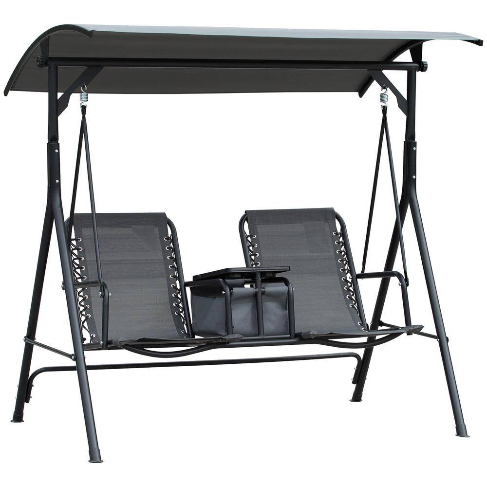 2-Person Gray Metal Outdoor Canopy Patio Swing with Storage Table Cup Holder Adjustable Shade Bungie Seat Suspension price history on PriceWatchPro