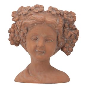 8 in. x 4 in. x 9 in. Brown Cement Visage Head Bust Planter Raised Garden Bed