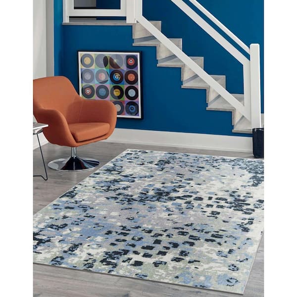 Leick Home Zielle Area Rug in Watercolor Gray with Rug Pad 5-Ft-3-In x 7-ft-7-in