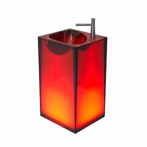 20 in. L x 18 in. W x 33.5 in. H Stone Resin Transparent Freestanding Pedestal Sink Basin without Faucet Hole in Red