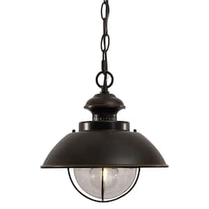 Harwich 1-Light Bronze Coastal Outdoor Barn Dome Pendant Clear Glass