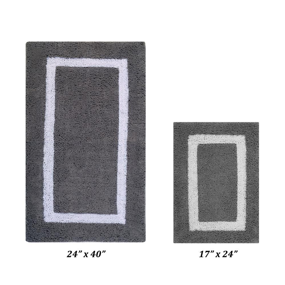 Gray and White Cotton Tufted Reversible Bath Rug Set
