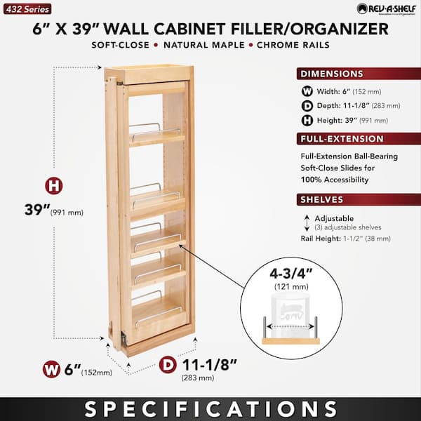 Natural Maple 6 in. Pull Out Wall Filler w/Soft-Close, 39 in. Height
