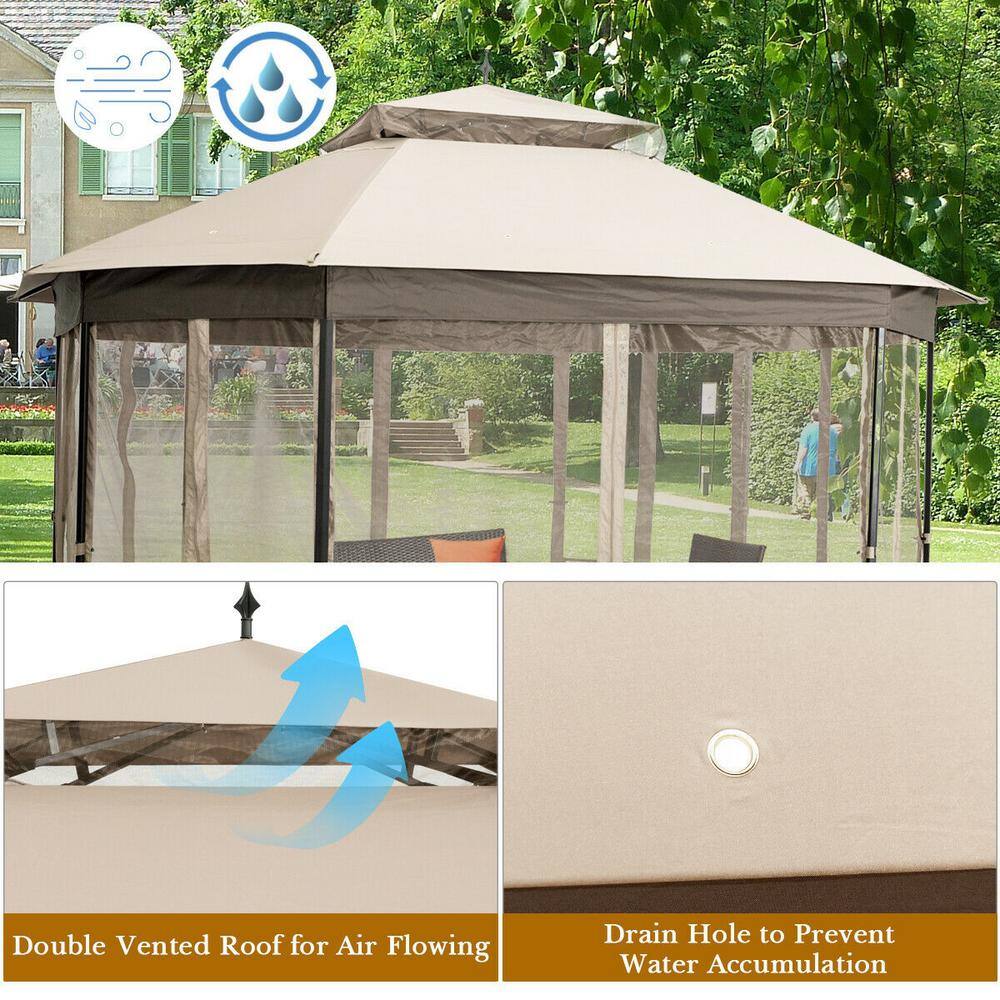 12-ft x 10-ft Beige Metal Polyester Octagonal Gazebo