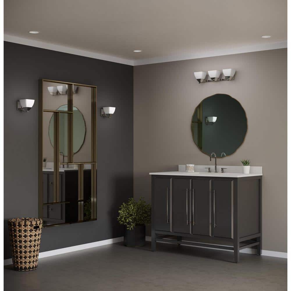 Brushed Nickel 2-Light Bath Vanity with Etched White Glass Shades