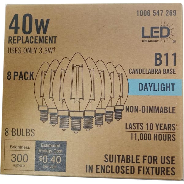 40-Watt Equivalent B11 Non-Dimmable Clear Glass Filament Vintage Edison LED Light Bulb Daylight 5000K (8-Pack)