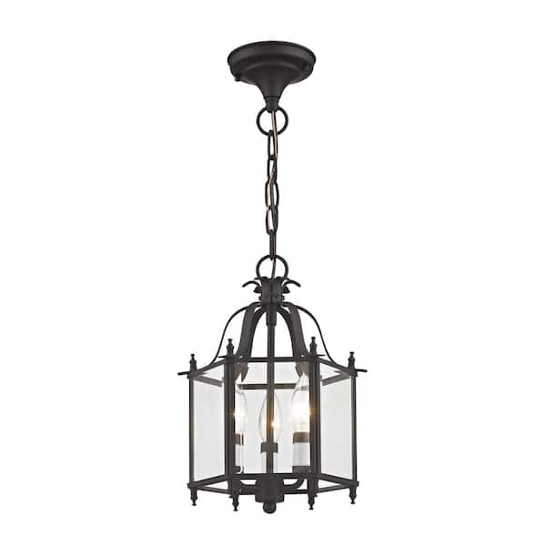 AVIANCE LIGHTING Burleson 9.5 in. 3-Light Bronze Convertible Mini Pendant/Semi Flush with Clear Beveled Glass
