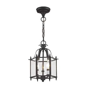 3-Light Bronze Pendant with Clear Beveled Glass Shade
